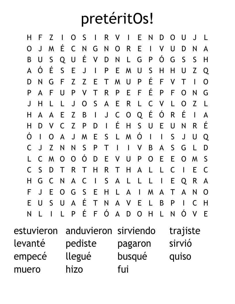pretéritOs! Word Search