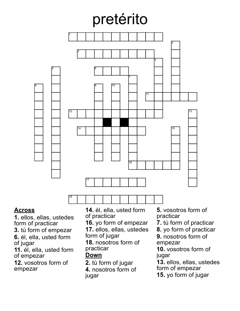 pretérito Crossword