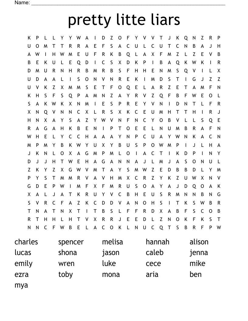 pretty litte liars  Word Search