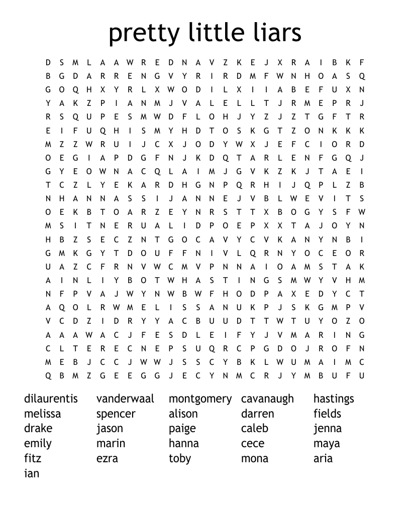 pretty little liars Word Search