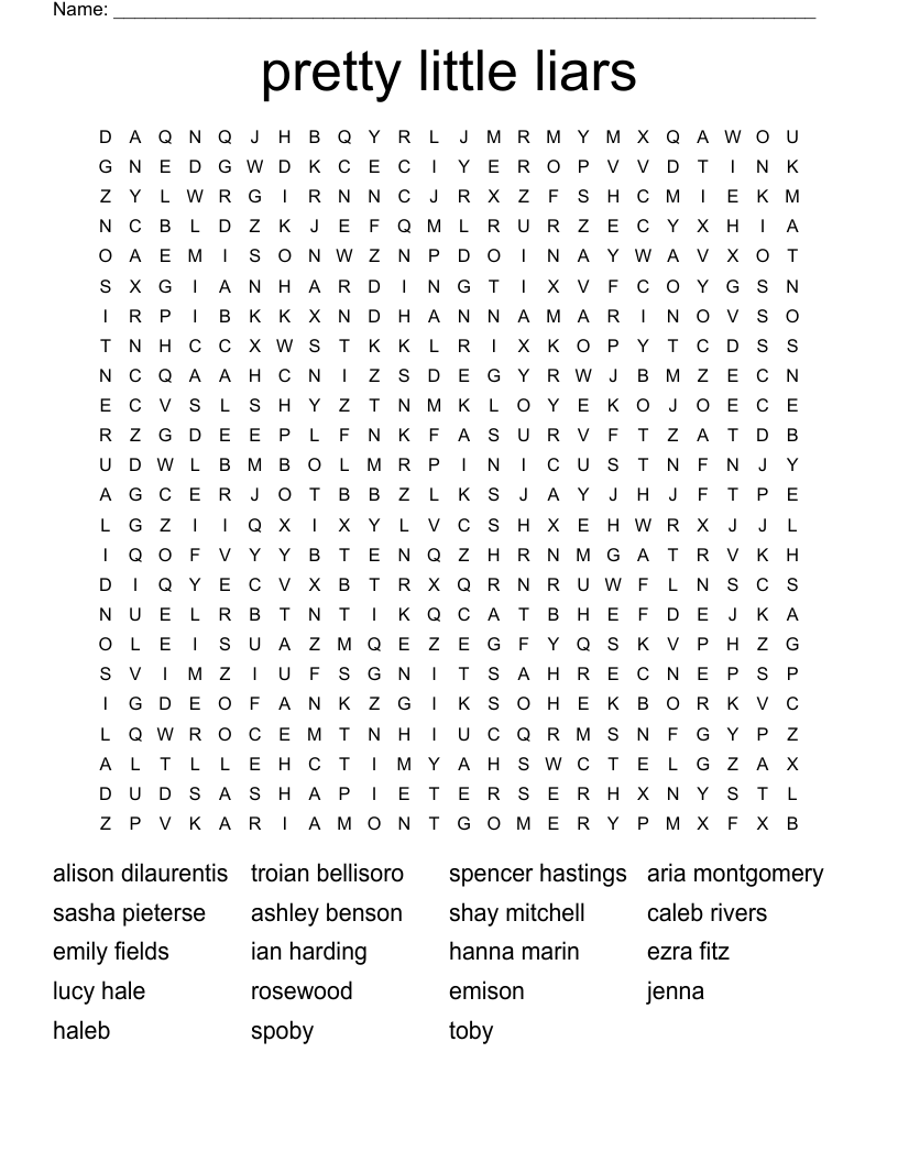 pretty little liars Word Search