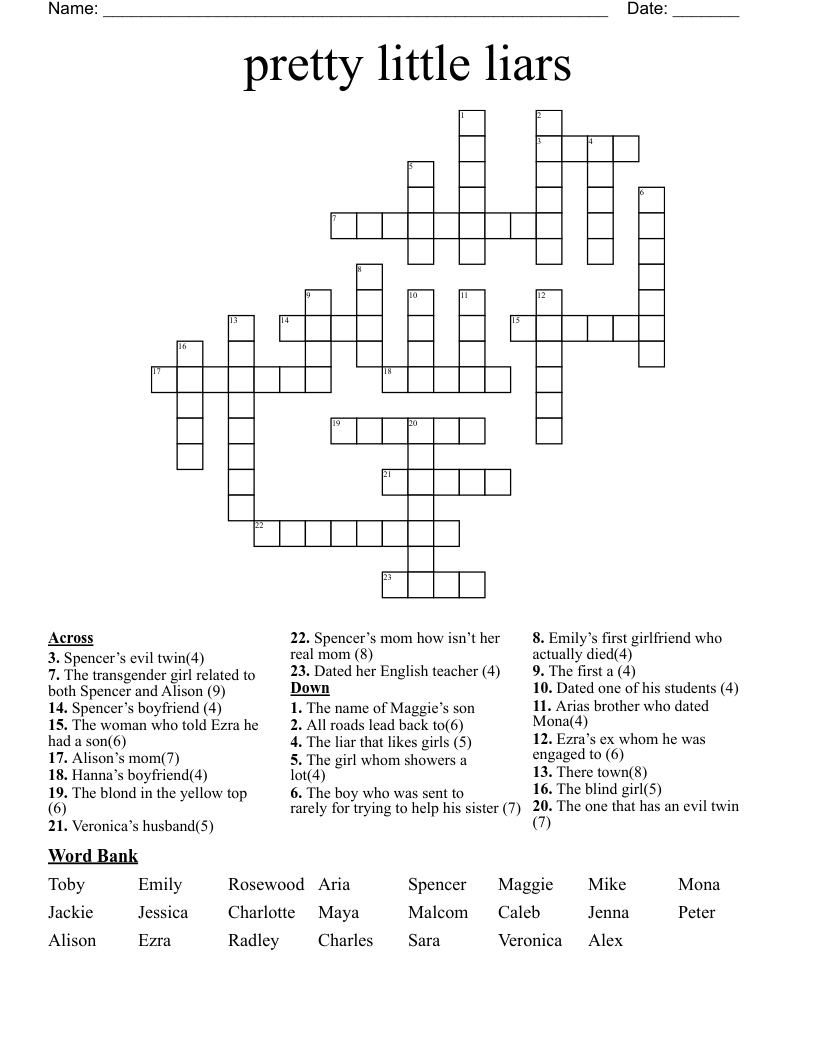 pretty little liars  Crossword