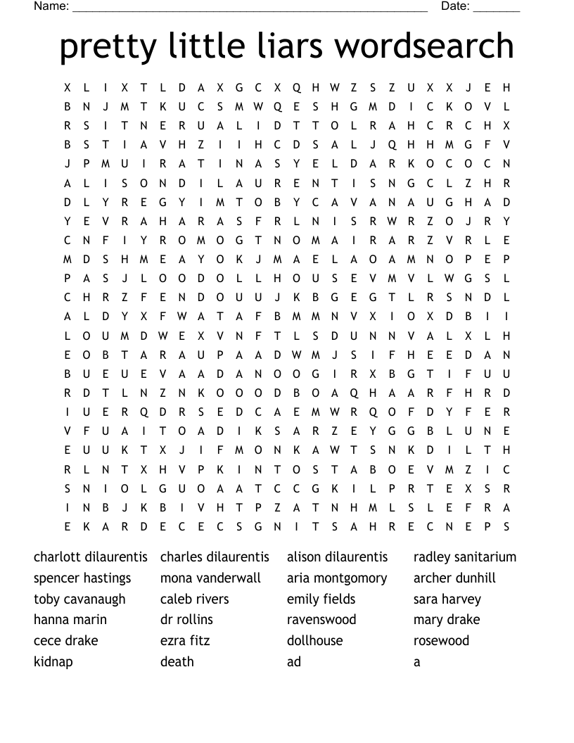 pretty little liars wordsearch