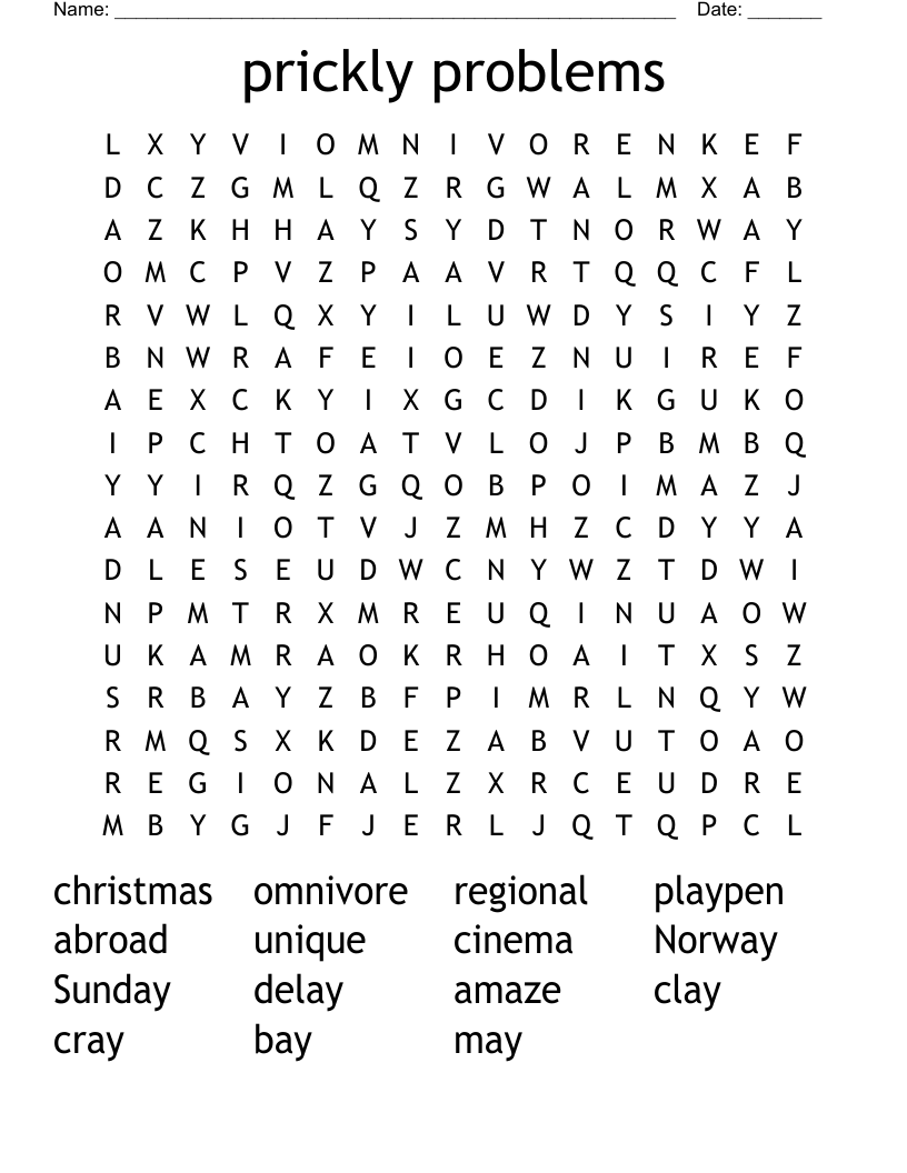 prickly problems Word Search