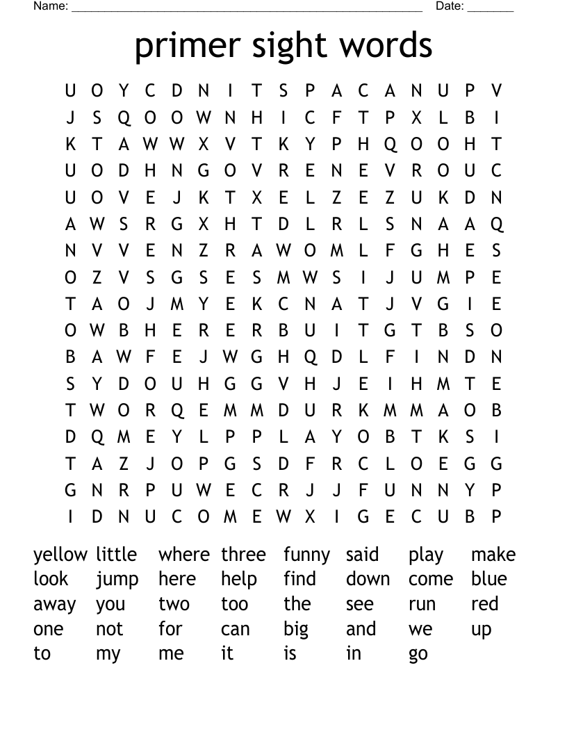 primer sight words Word Search