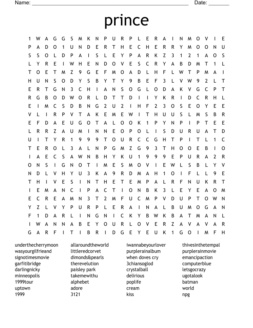 prince Word Search
