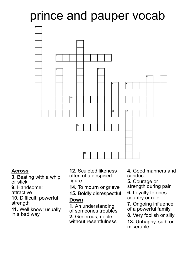 prince and pauper vocab Crossword