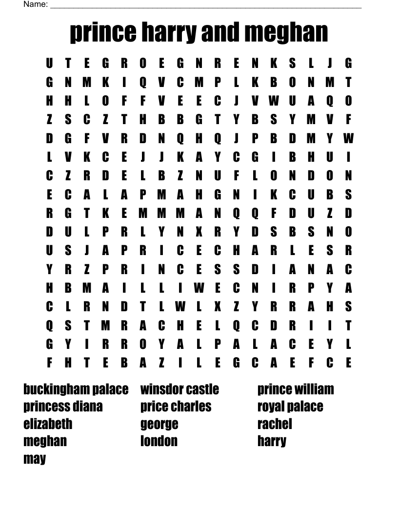 prince harry and meghan Word Search