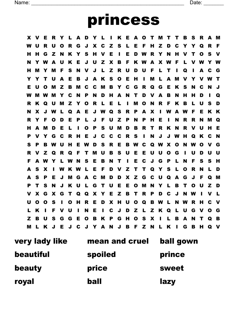 princess Word Search