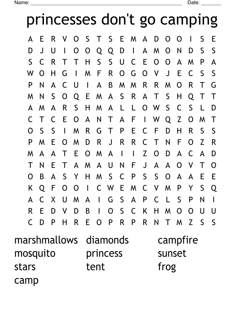 princesses don't go camping Word Search