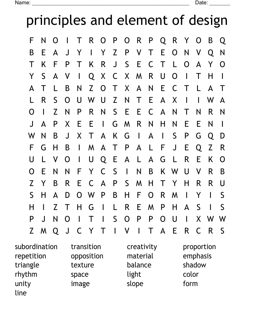 principles and element of design Word Search