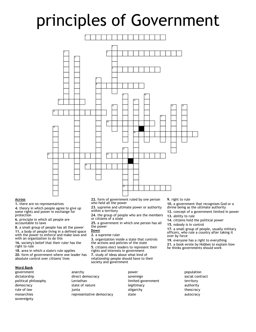 principles of Government  Crossword