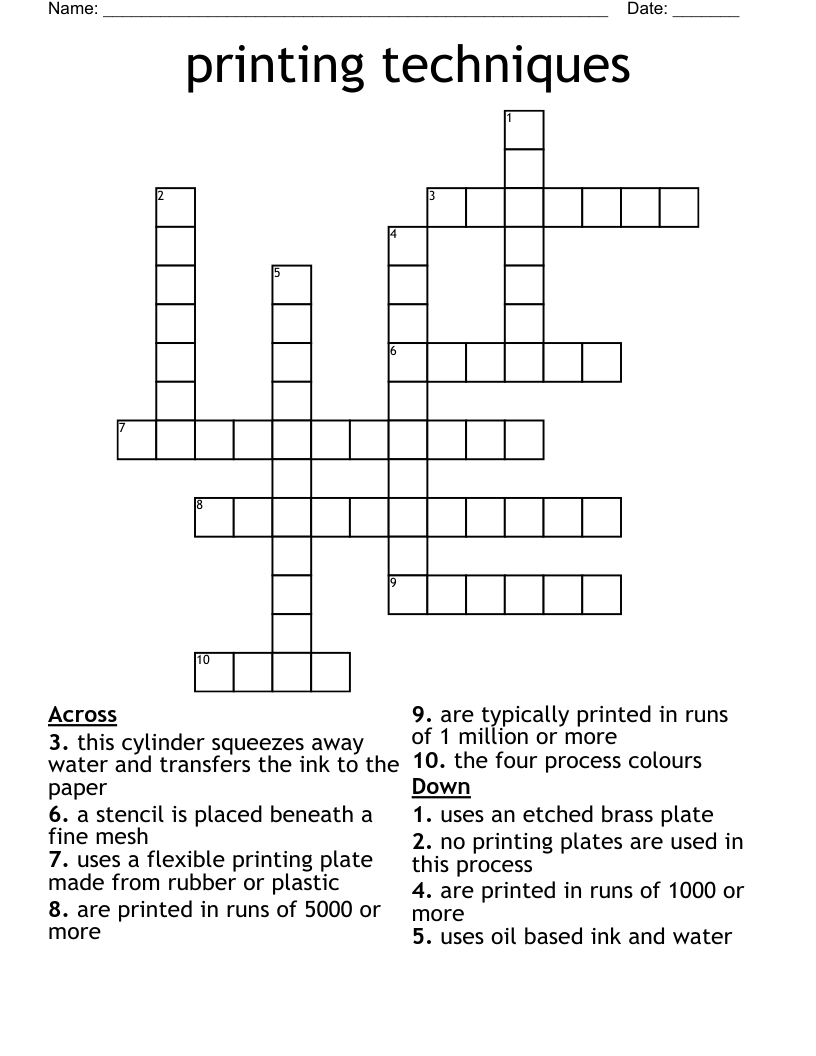 printing techniques Crossword