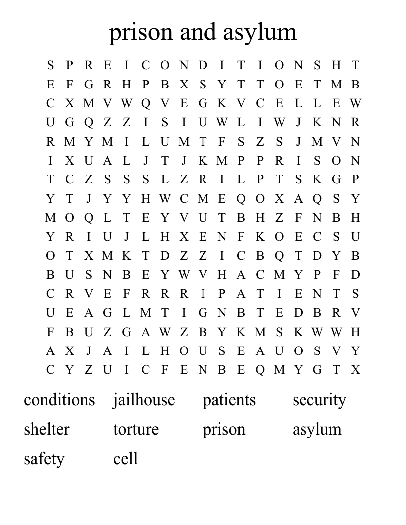 prison and asylum Word Search