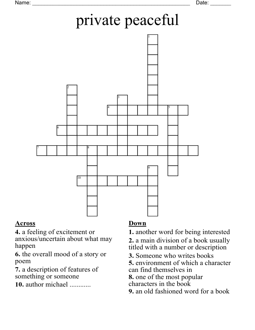 private peaceful Crossword