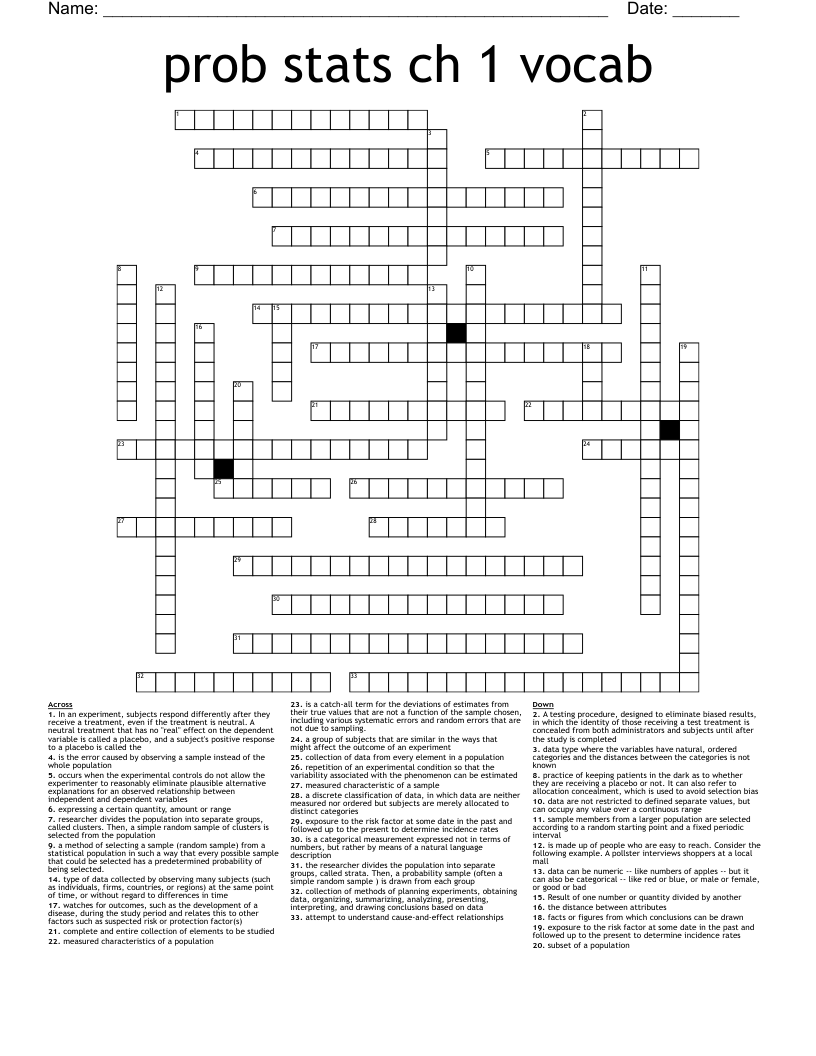prob stats ch 1 vocab Crossword