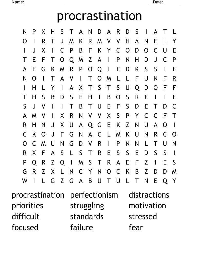 procrastination Word Search