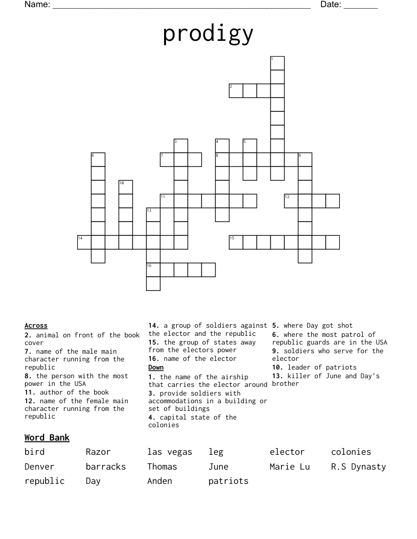 prodigy Crossword