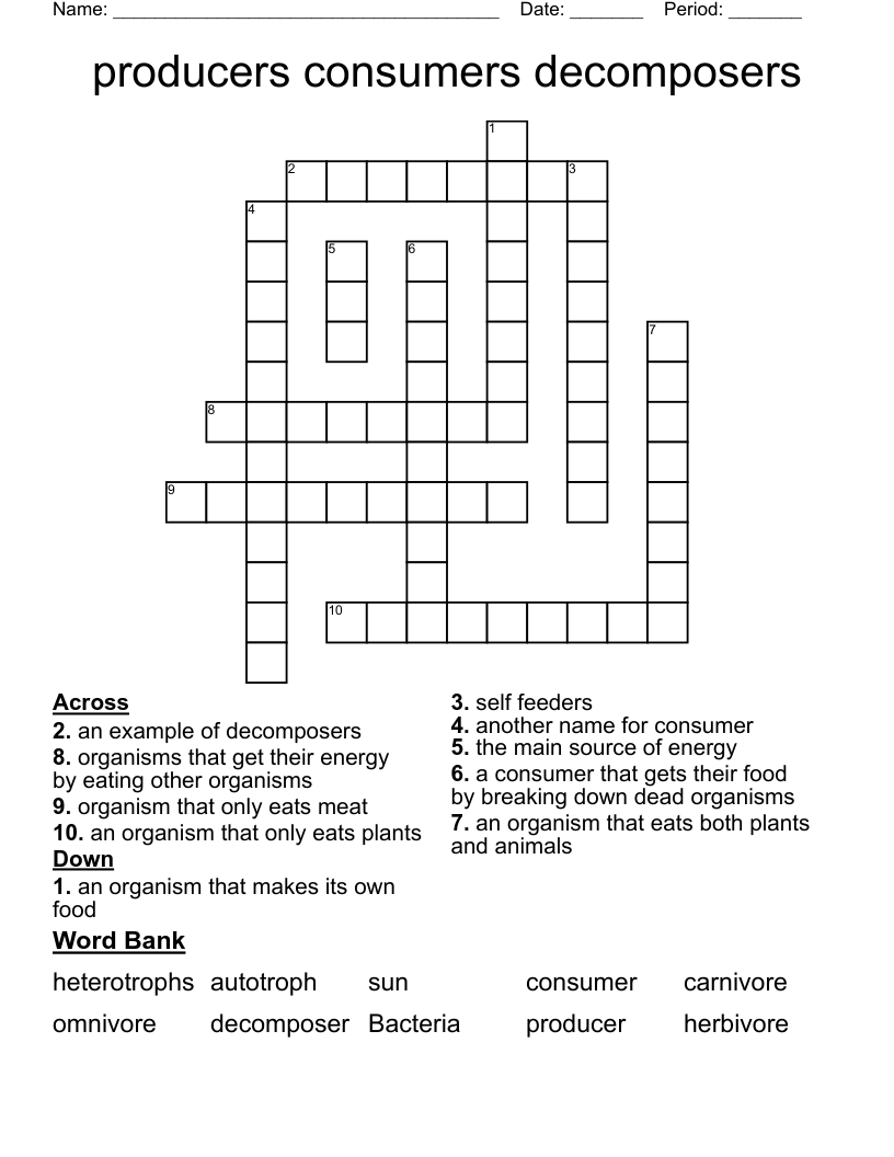 producers consumers decomposers Crossword