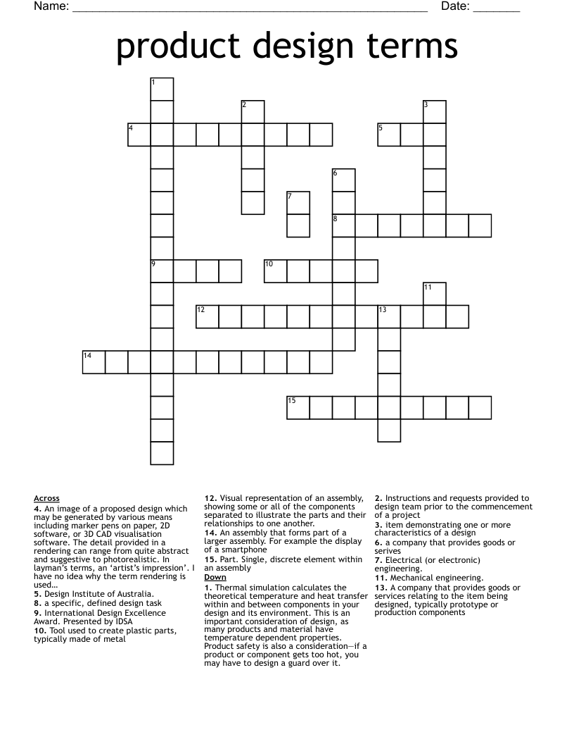 product design terms Crossword