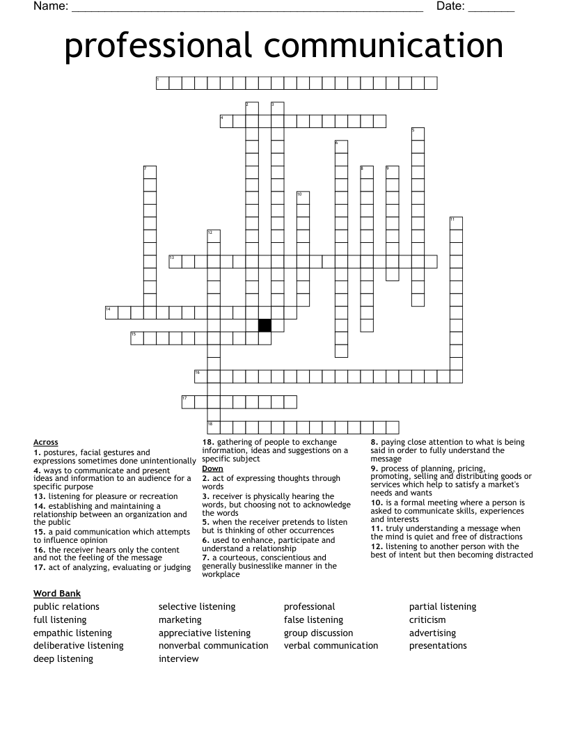 professional communication  Crossword