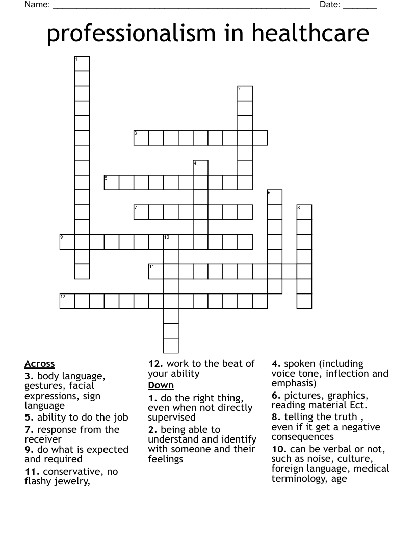 professionalism in healthcare  Crossword
