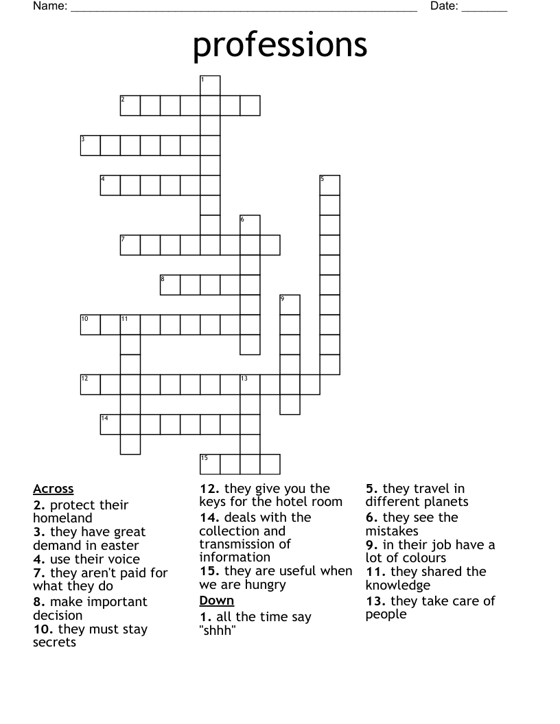 professions  Crossword