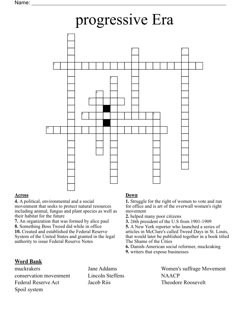 progressive Era  Crossword
