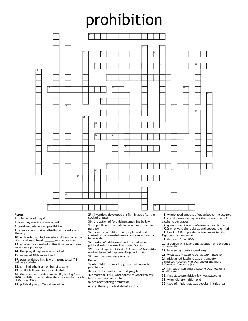 prohibition  Crossword