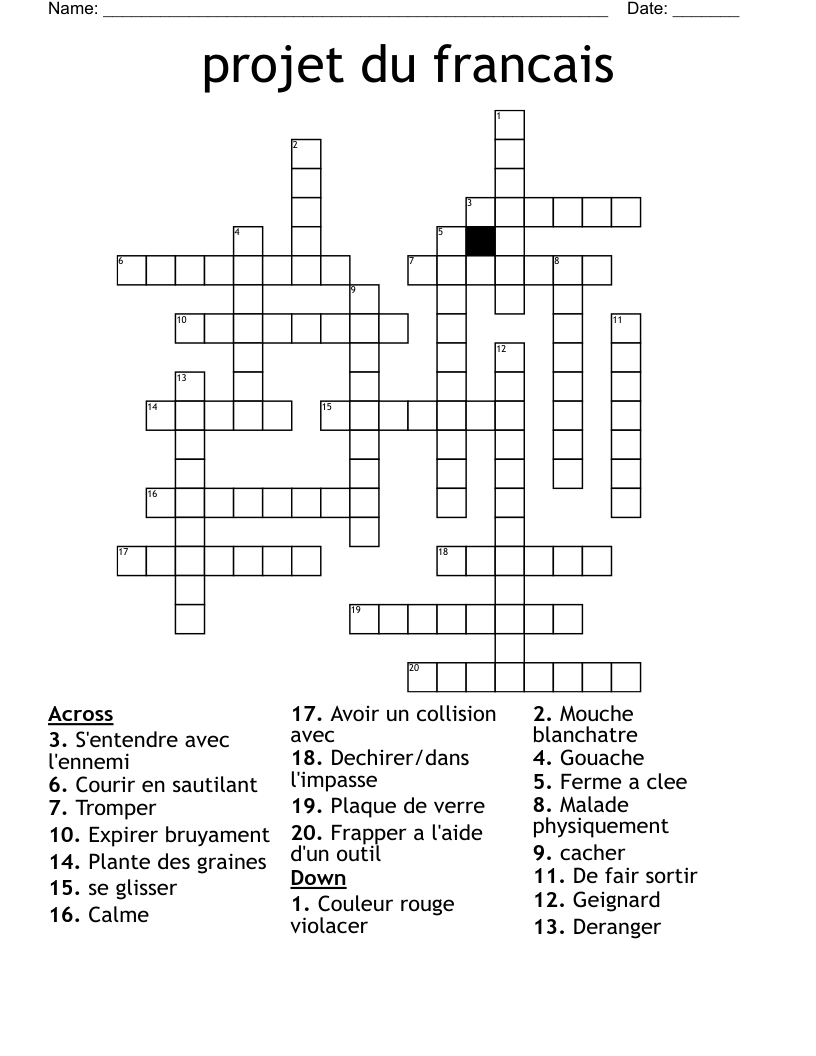 projet du francais Crossword