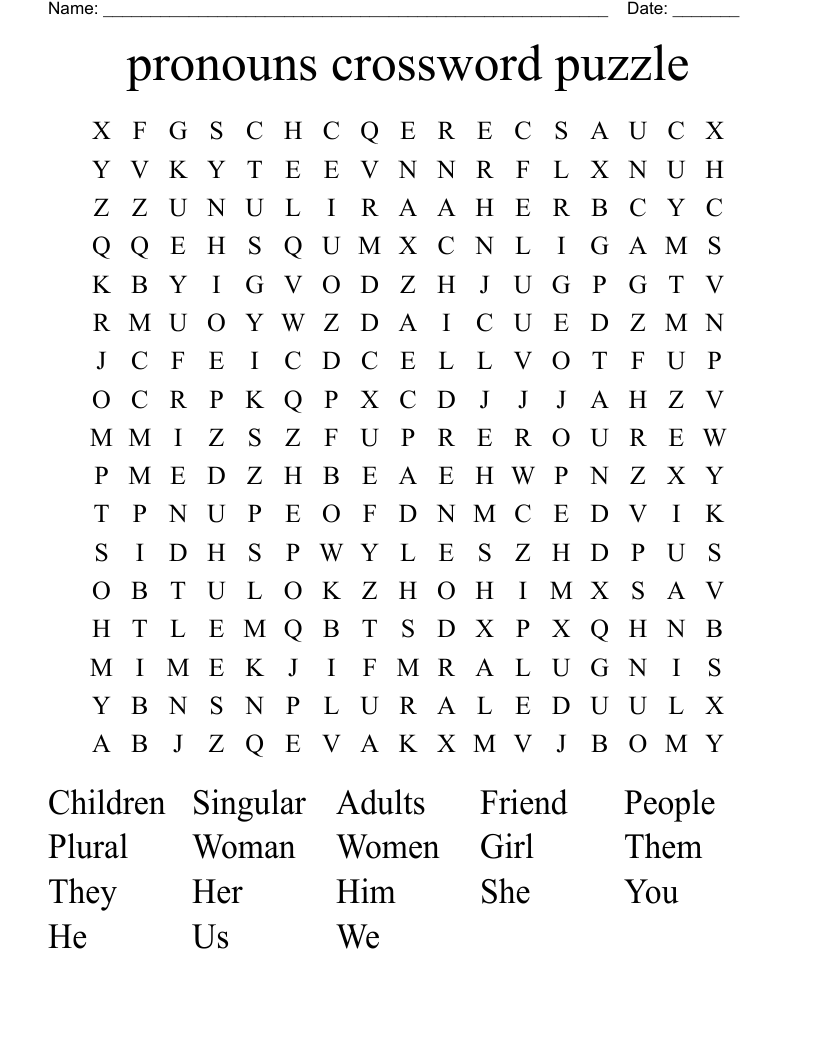 pronouns crossword puzzle