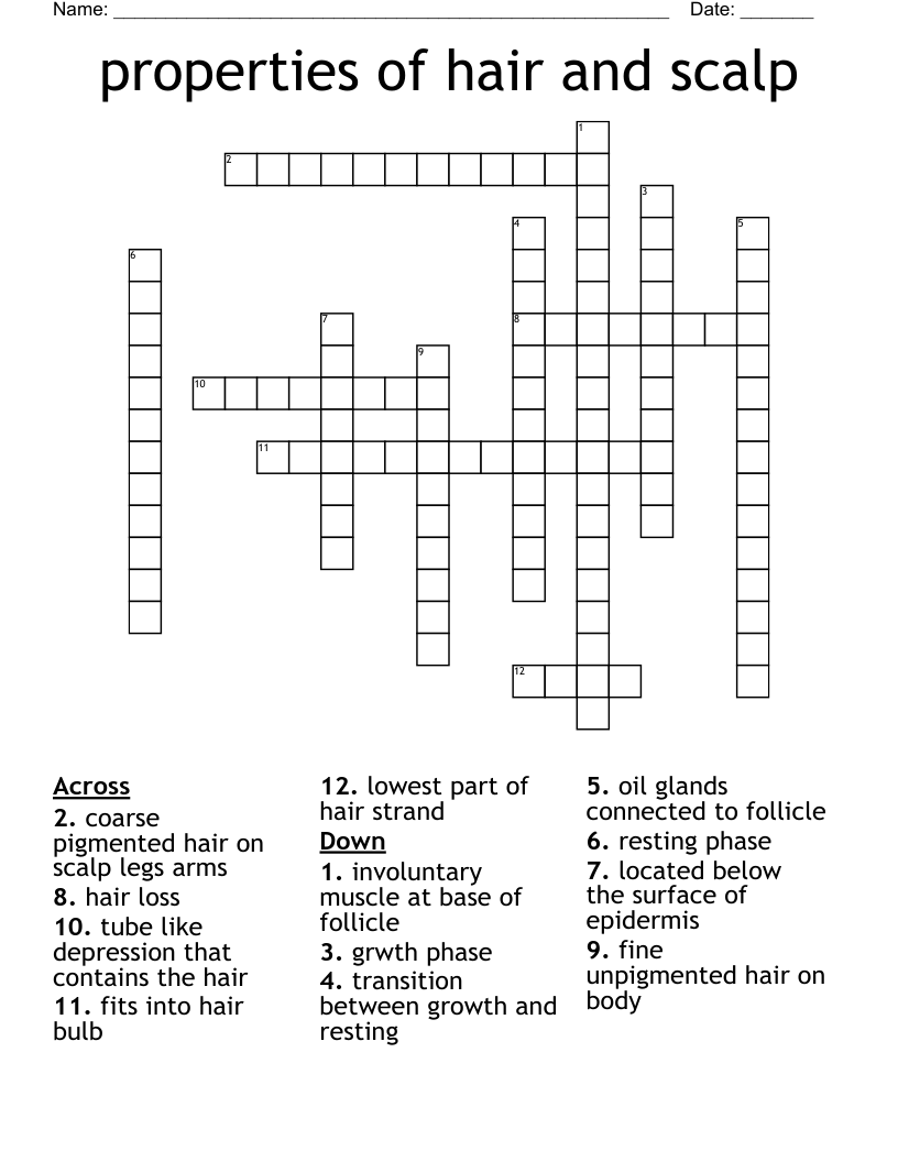 properties of hair and scalp Crossword