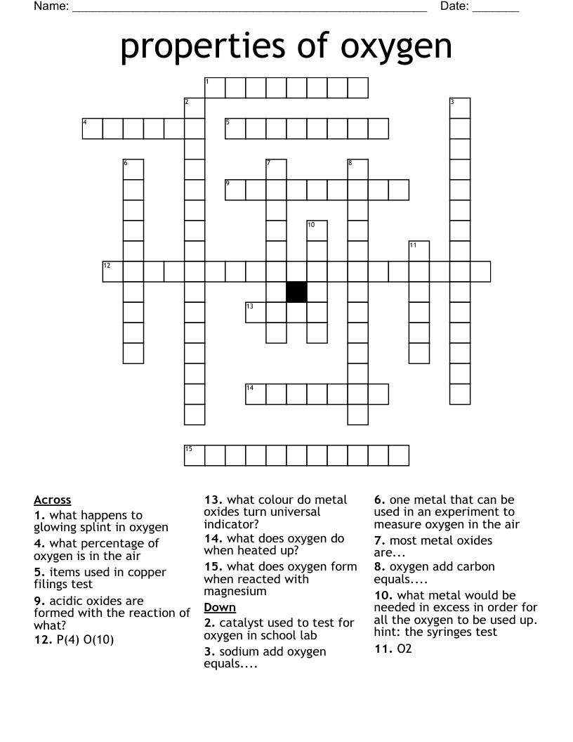 properties of oxygen Crossword