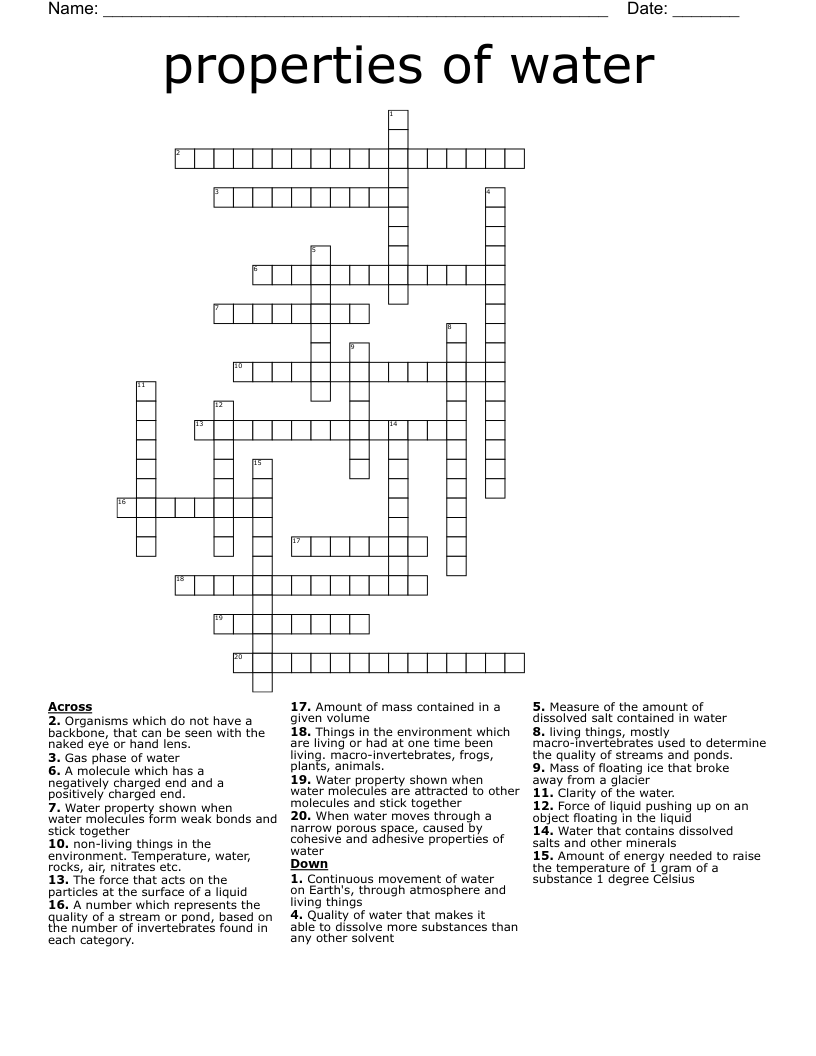 properties of water Crossword