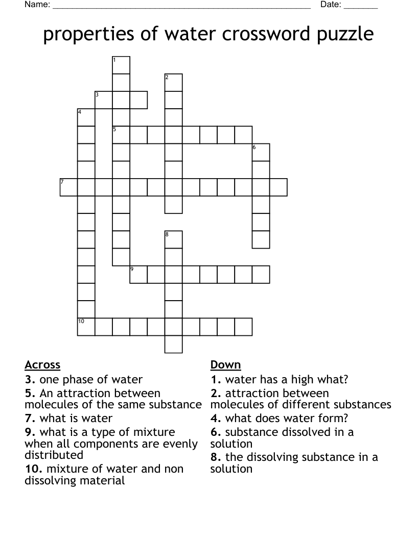 properties of water crossword puzzle