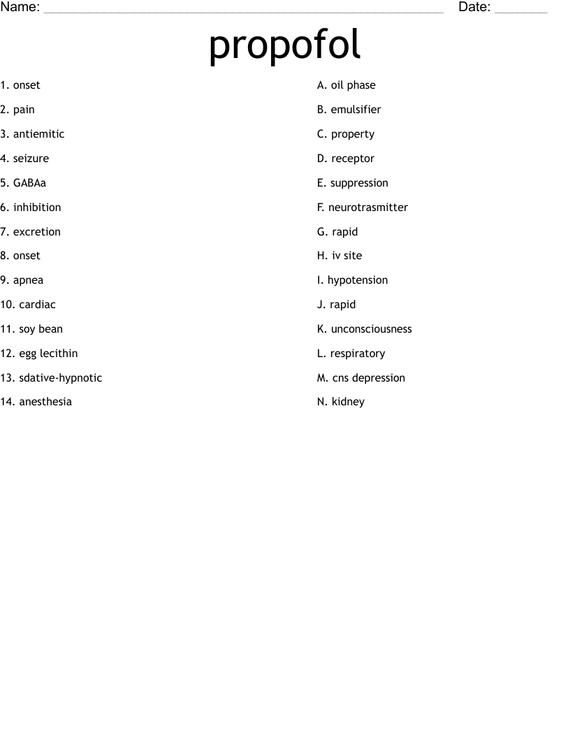 propofol Worksheet