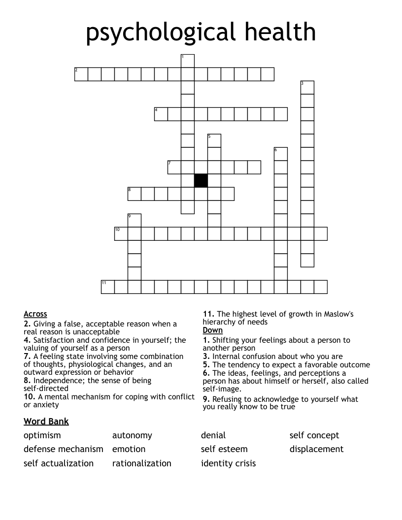 psychological health Crossword