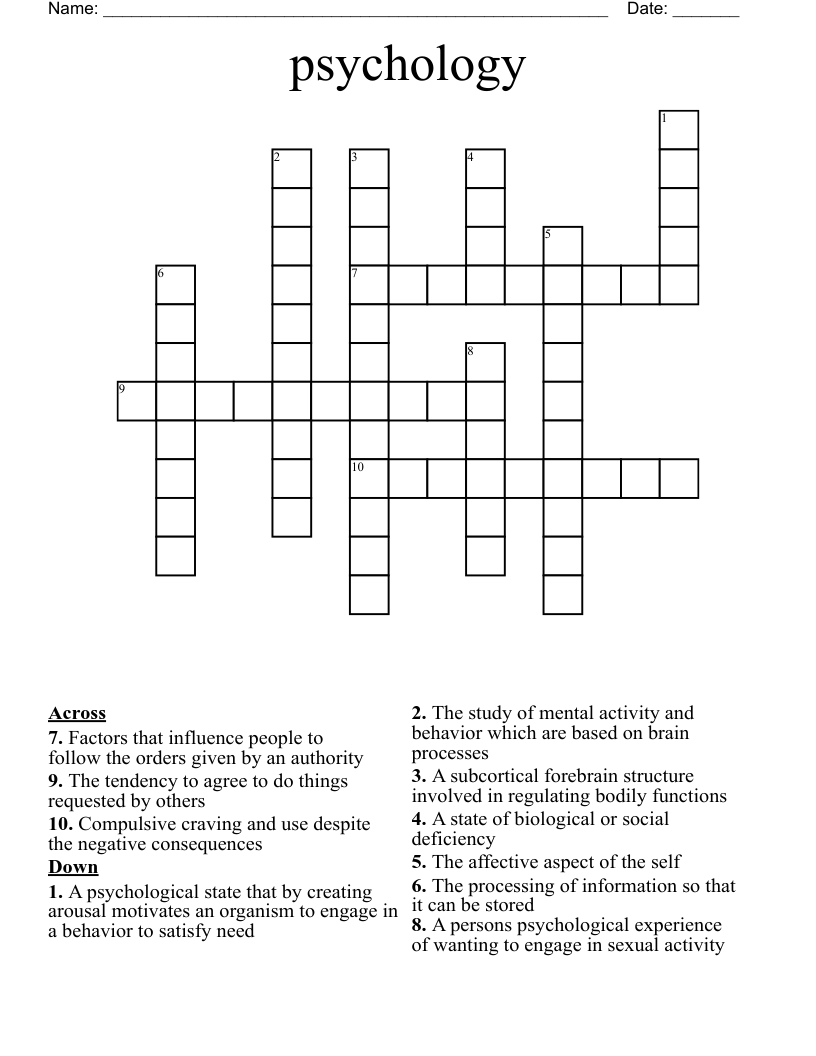 psychology Crossword