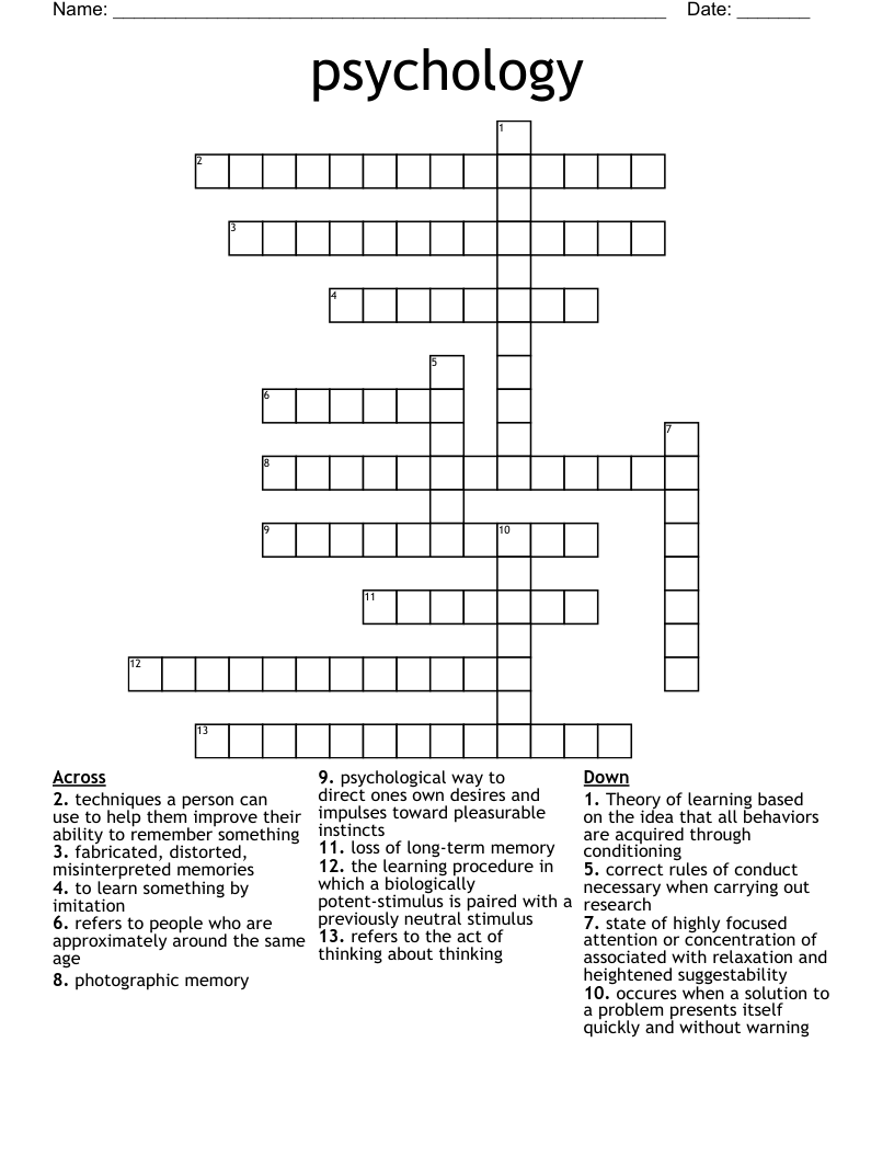 psychology Crossword