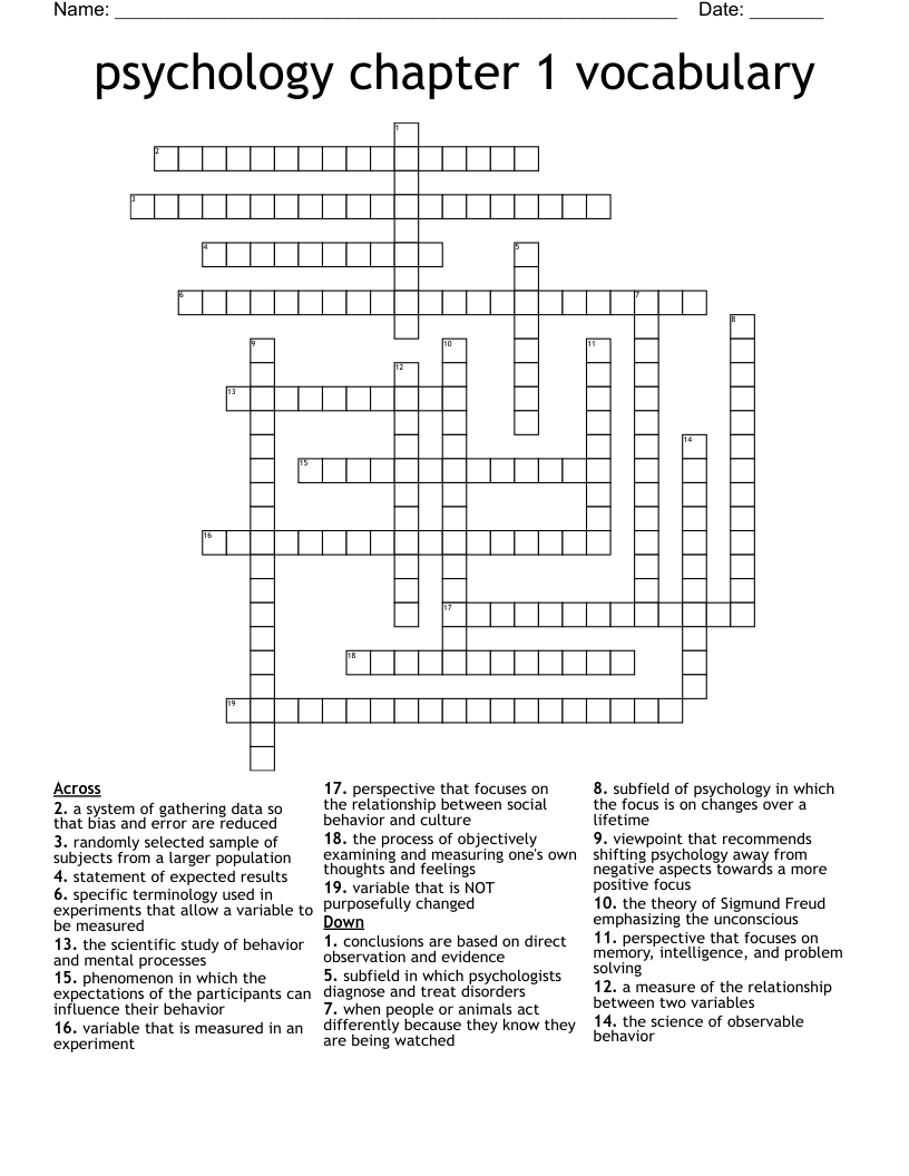psychology chapter 1 vocabulary Crossword