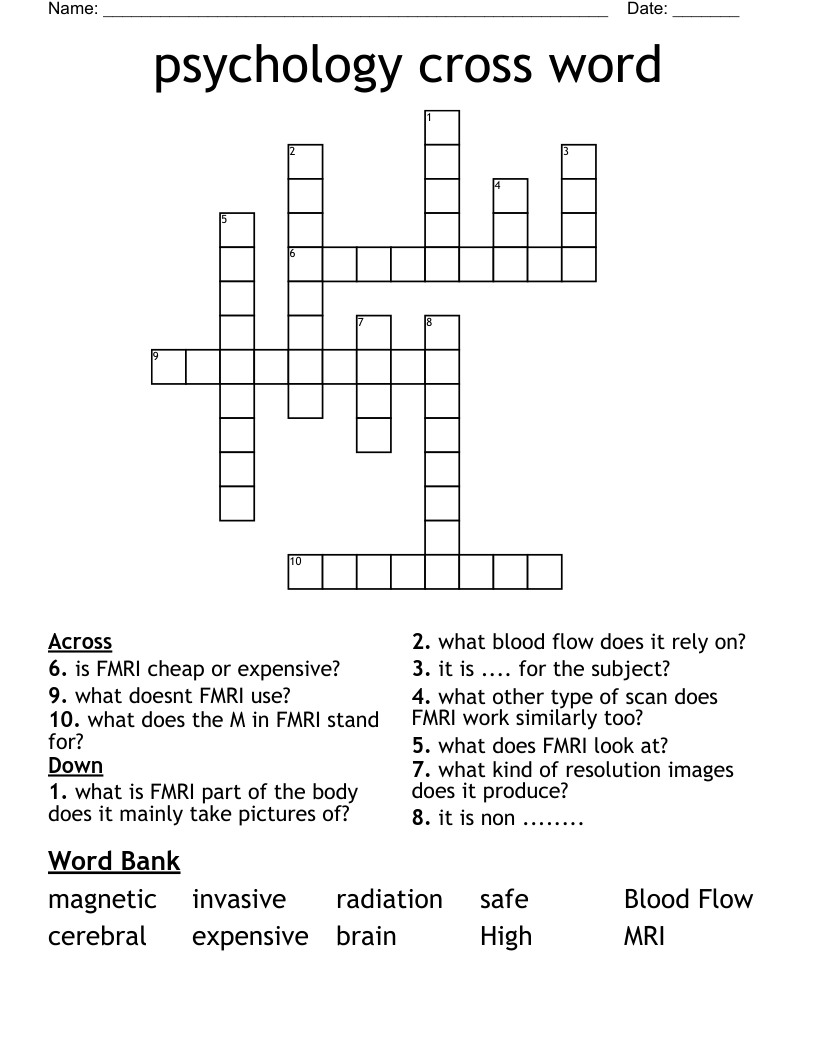 psychology cross word