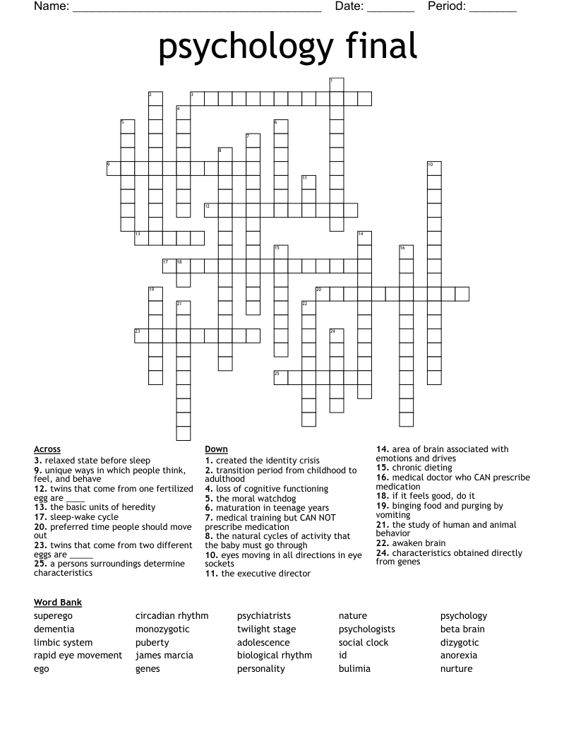 psychology final Crossword
