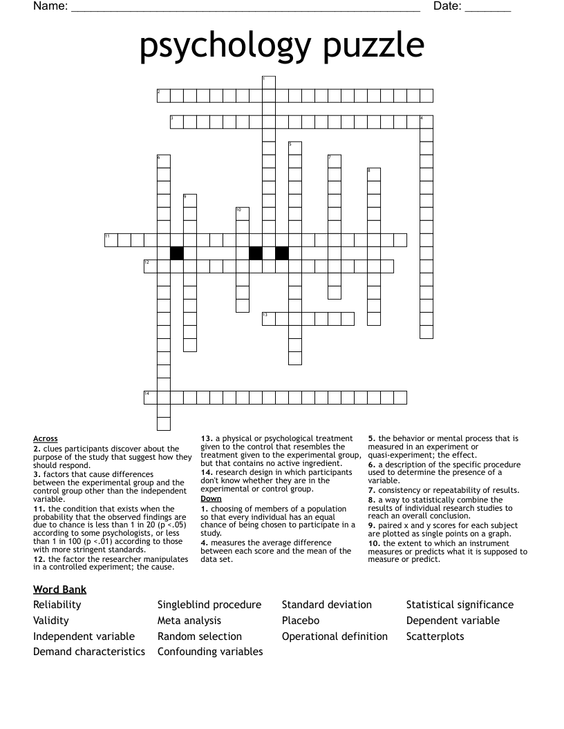 psychology puzzle Crossword