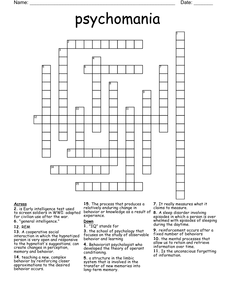 psychomania Crossword