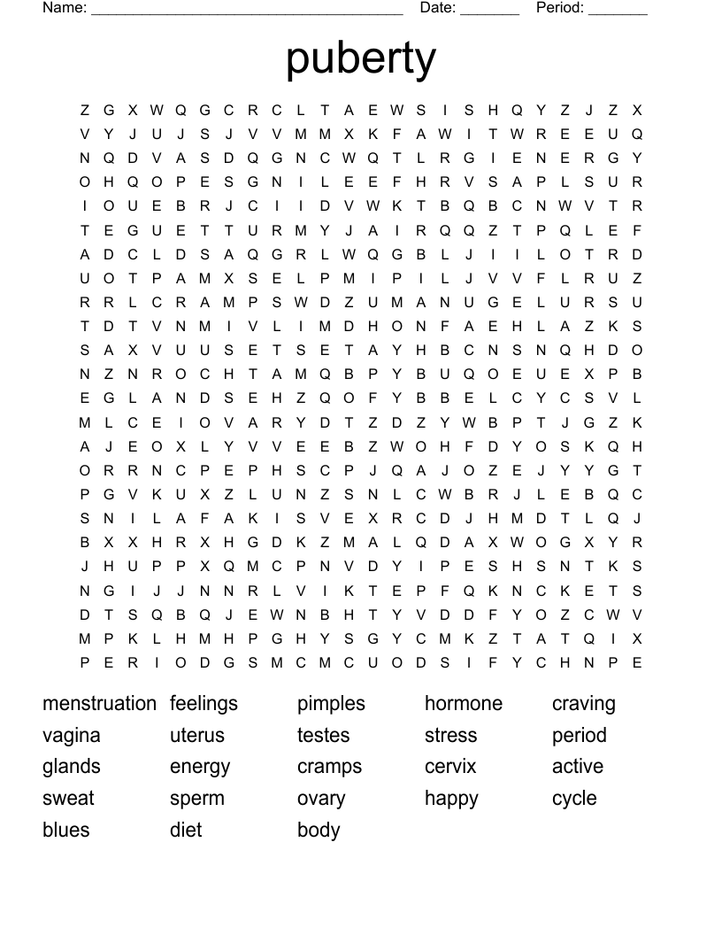puberty Word Search