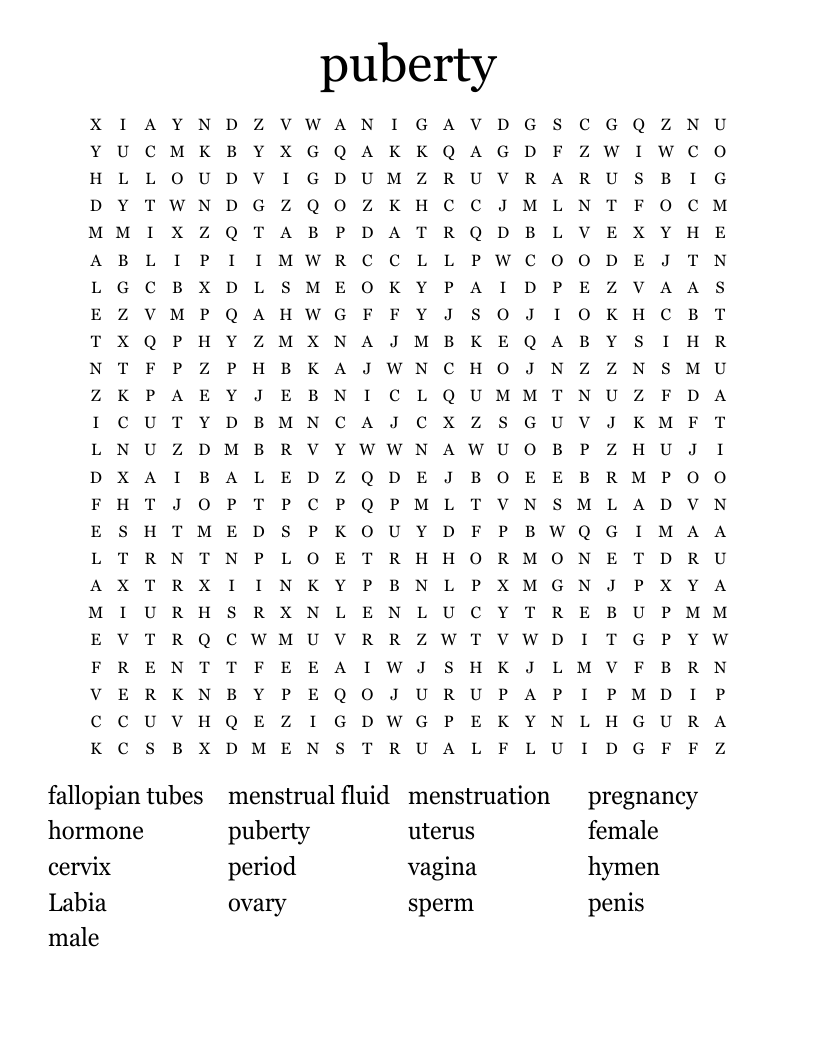 puberty Word Search
