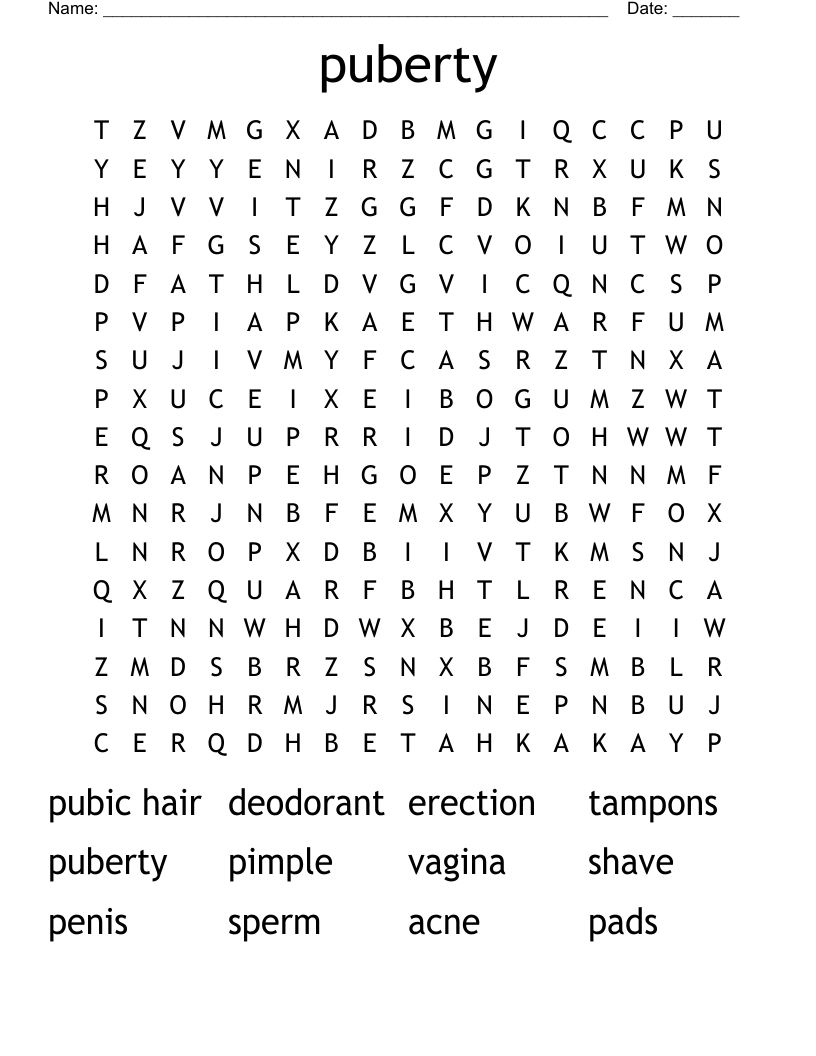 puberty  Word Search