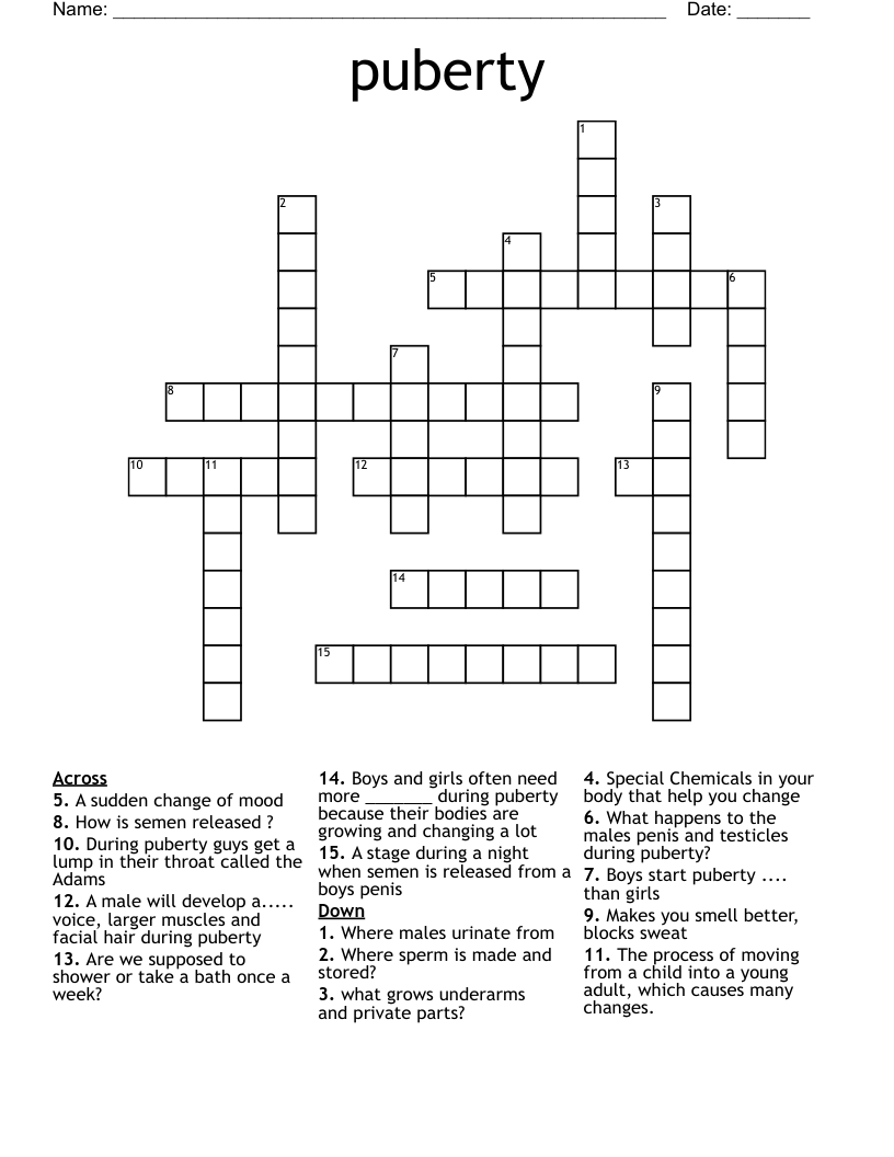 puberty  Crossword