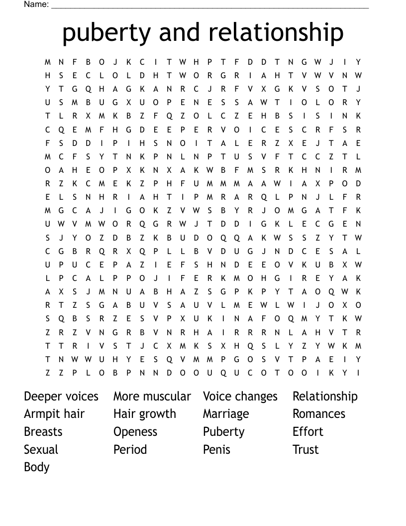 puberty and relationship Word Search