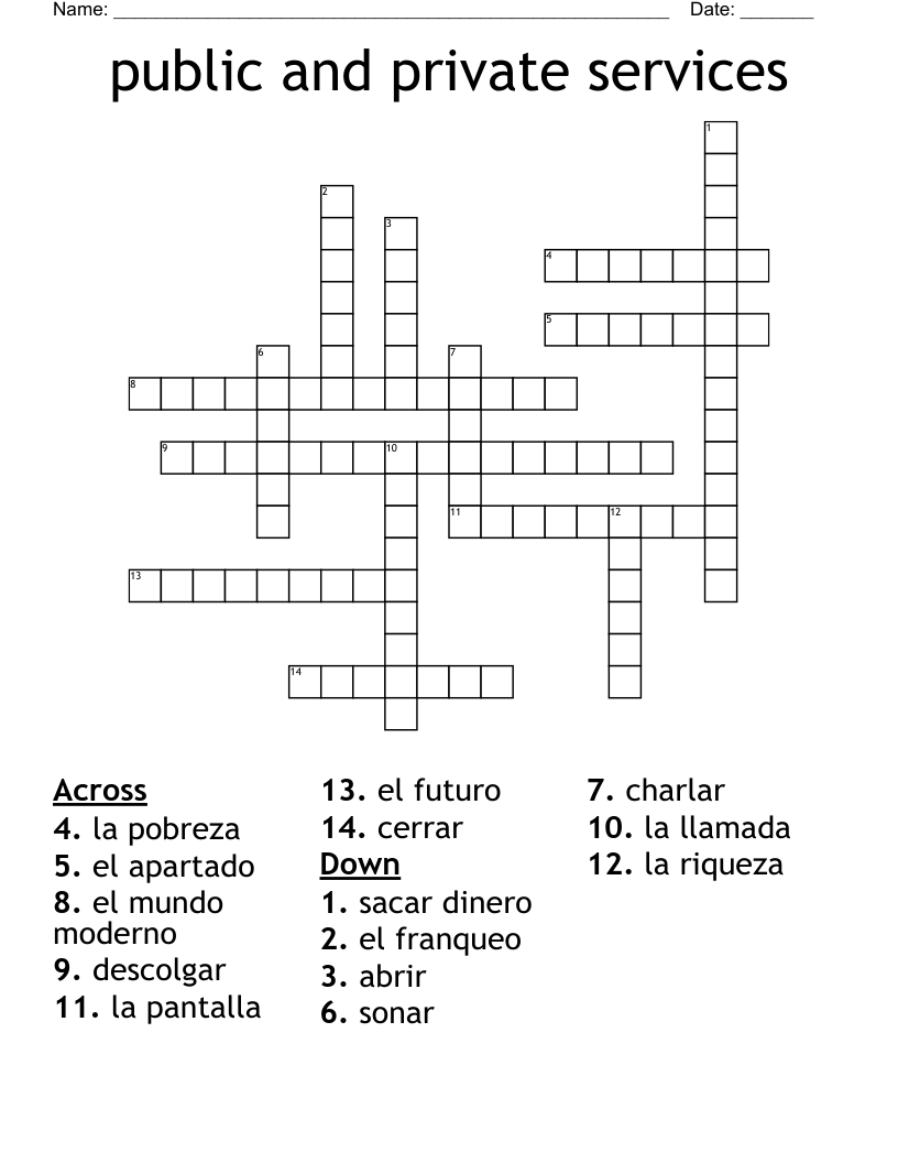 public and private services  Crossword